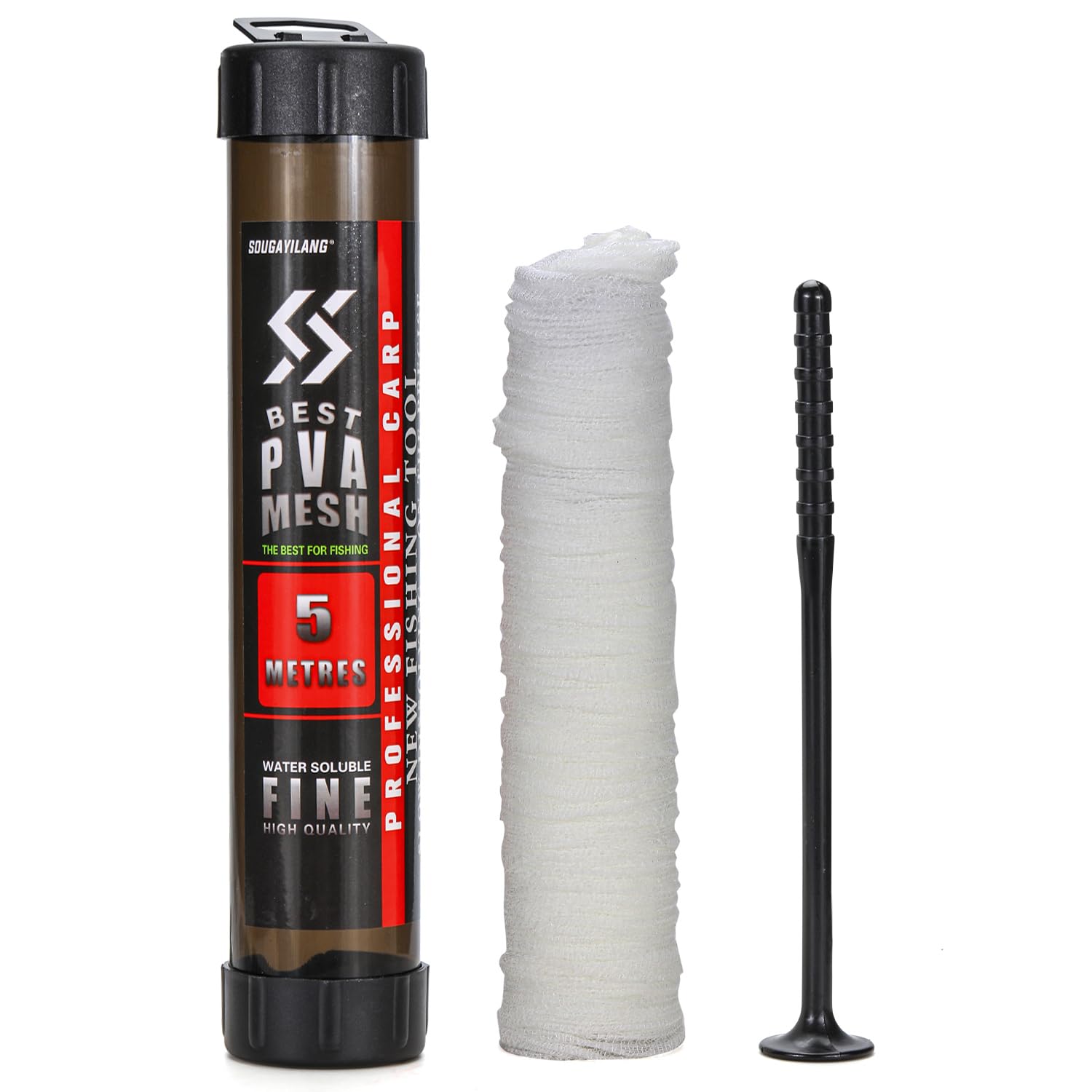 Sougayilang 5M Pva Mesh Bags,18mm 25mm 37mm 44mm Wide Pva Mesh Carp Fishing Accessories with Funnel & Plunger System,Fast Melt Fishing Refill for Carp,Bait,Feeding Rig-25
