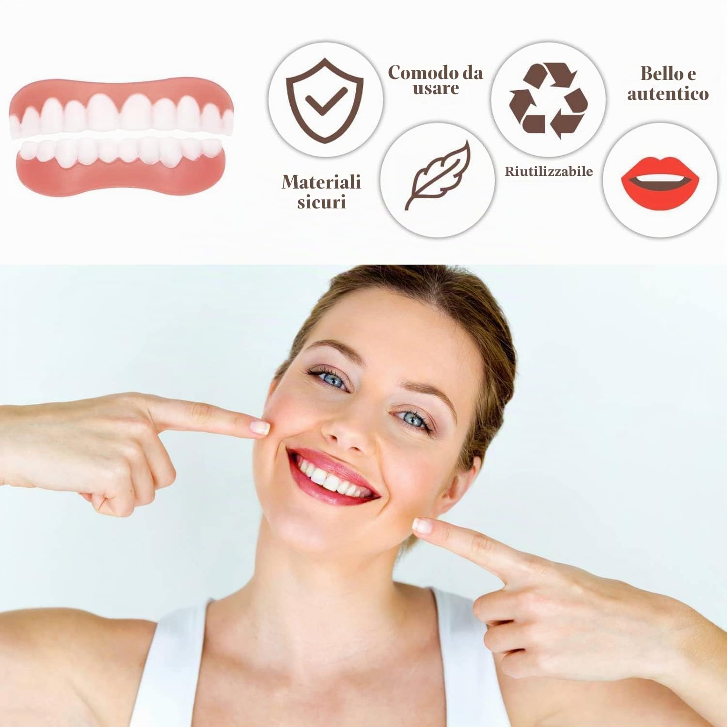 Dentiera Provvisoria Cosmetici 2 Paia Protesi Denti Removibili Denti Finti Da Applicare Da Soli Superiore E Inferiore, Faccette Dentali Estetiche Per Uomo Donna Sbiancante Denti Istantaneo