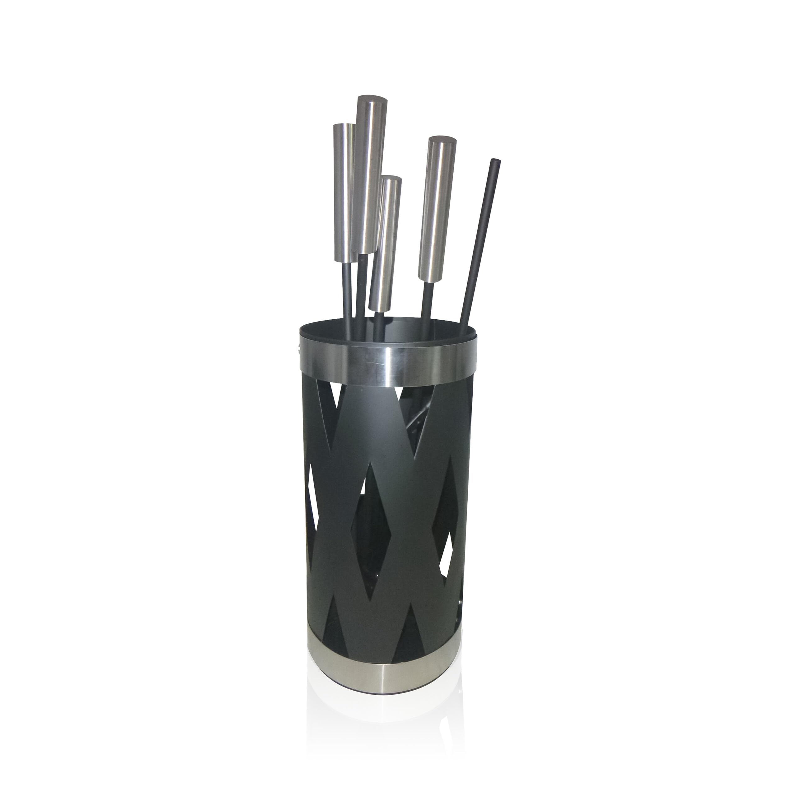 Relaxdays fireplace tool set, 5-piece set, poker, ash shovel, brush, tongs & stand, black/silver