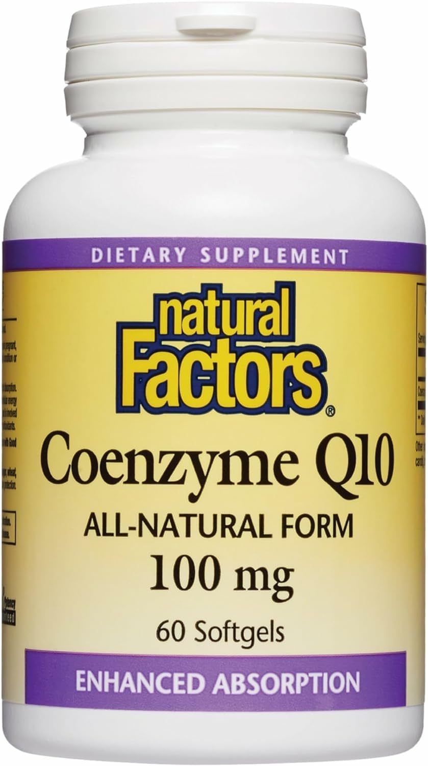 Natural Factors Coenzyme Q10 100 mg, Natural Coenzyme Q10 Supplement for Energy, Heart and Cognitive Support, 60 Softgels