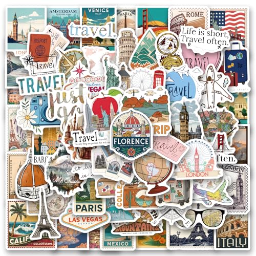 124pcs Travel Stickers for Women Travel Stickers for Water Bottles Notebook Laptop Luggage Decals for Suitcases Travel Journal Decals Gifts for Women & Men