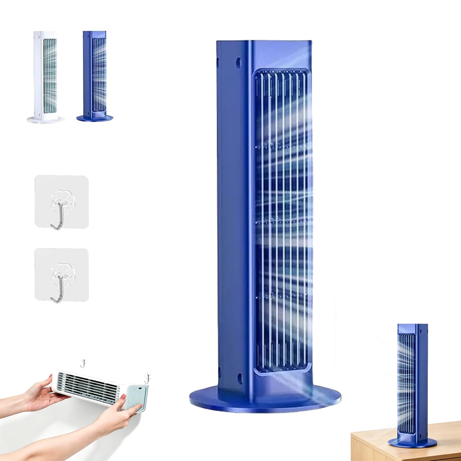Qinux BreezaMax, enfriador de aire BreezeMax, silencioso y de bajo consumo con 3 velocidades, aire acondicionado portátil recargable con control remoto, enfriamiento rápido (Azul,Enchufe)