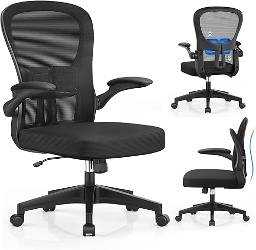 YONISEE - Silla de escritorio ergonómica de oficina silla giratoria para computadora con reposabrazos abatible soporte lumbar ajustable ajuste de
