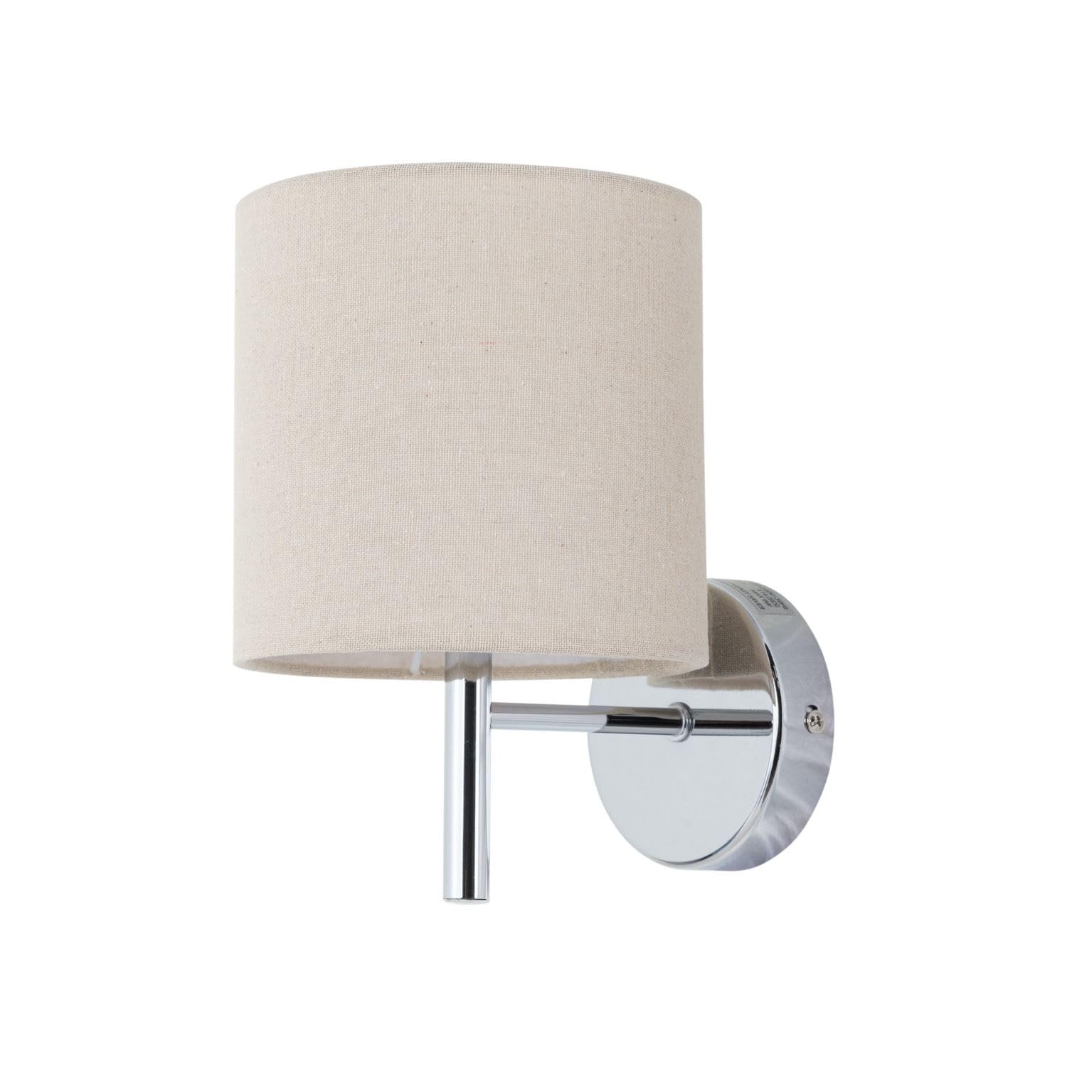 Firstchoicelighting Chrome & Natural Brea Chrome Wall Light With Natural Linen Shade, Modern Wall Sconce, Led Compatible, Mains Hard Wired