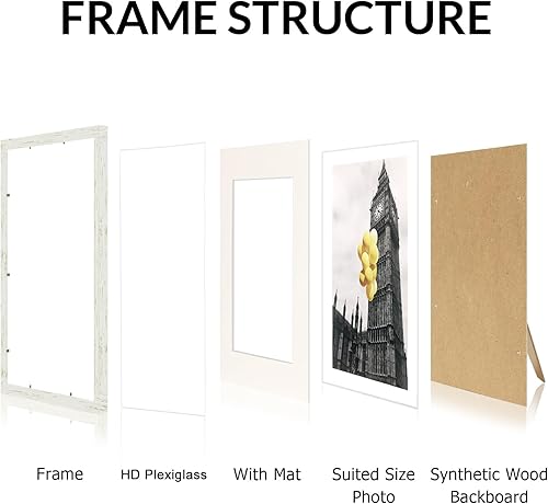 Miniatura 4 de Juego de 2 marcos de fotos de 12 x 16 pulgadas, color blanco rústico, para fotos de 11 x 14 pulgadas con paspartú o de 12 x 16 pulgadas sin paspartú