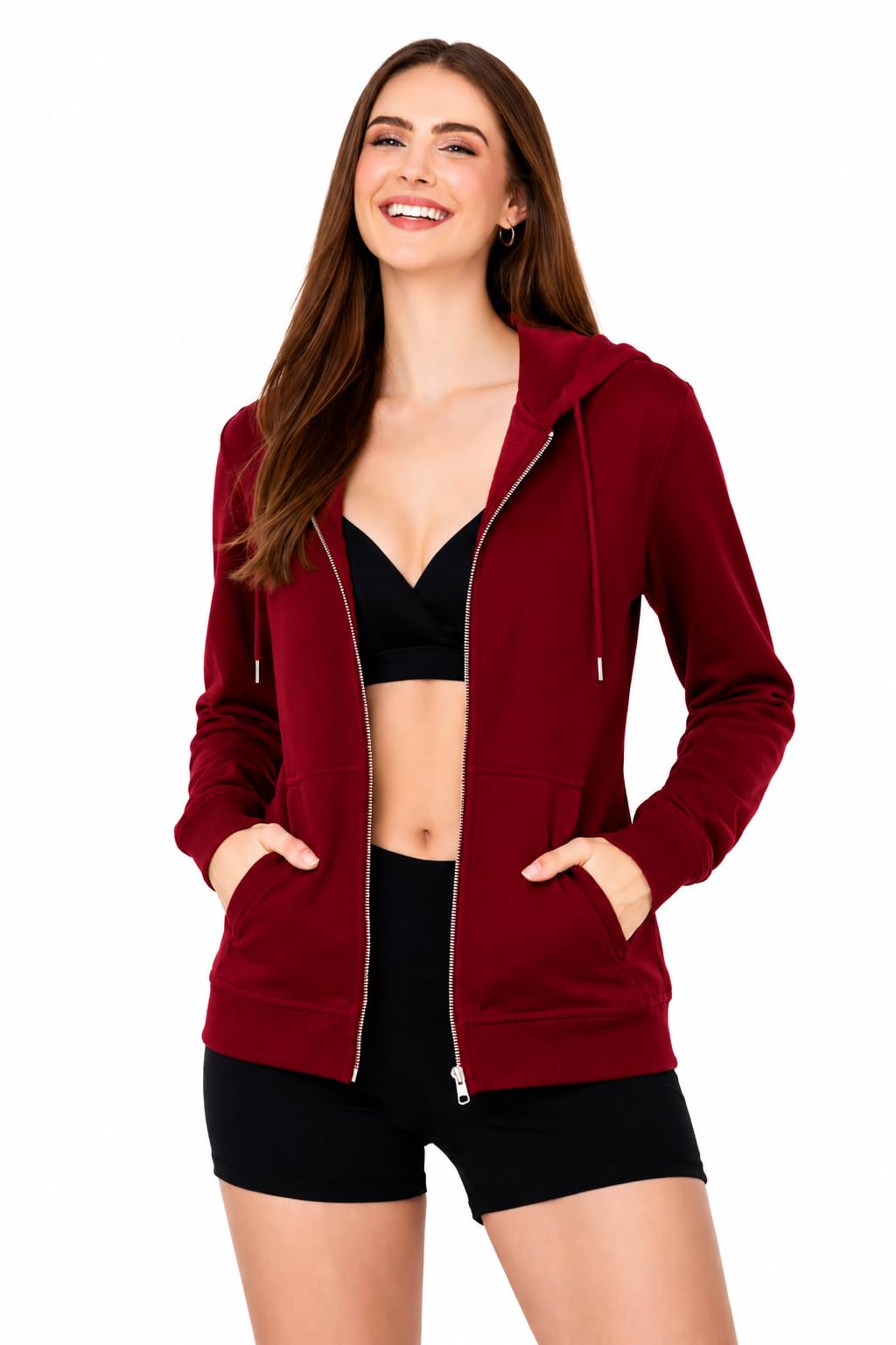 Women's Solid Zipper Hooded Sweatshirt | Front Zip, Ribbed Hem, Lined Hood, Casual Winter Wear Jacket, Pure Cotton Hoodies Soft, Lightweight, Warm & Stylish Kangaroo Pocket-picture-42