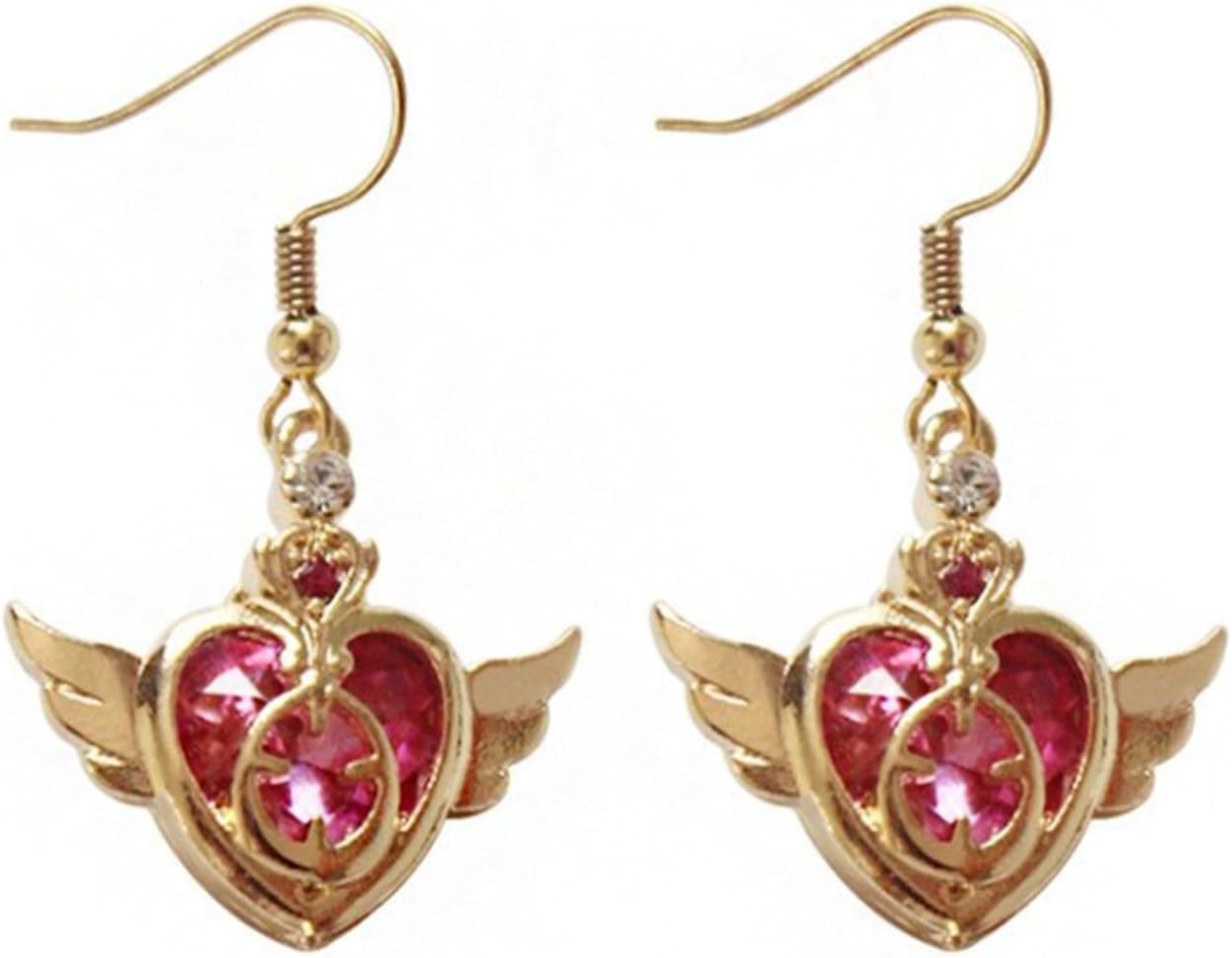 Lovely Heart and Crown Crystal Dangle Earrings - Sweet Cosplay Jewelry for Women