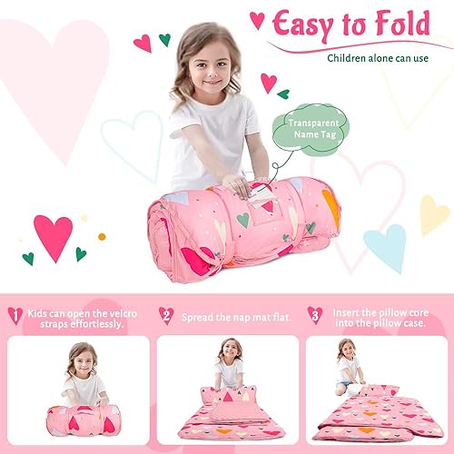 Miniatura 3 de Beavtaens Tapete para siesta para niños pequeños con funda extraíble, tapete de dormir para niños de 55 x 22 pulgadas para viajes, tapete grueso
