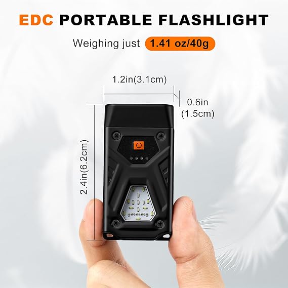 EDC Flashlight Clip-On Light, Mini Keychain Flashlight, 7 Lighting Modes Compact Pocket COB Light Type-C Rechargeable, for Working, Camping, Fishing, Hiking(Black 1 Pack)