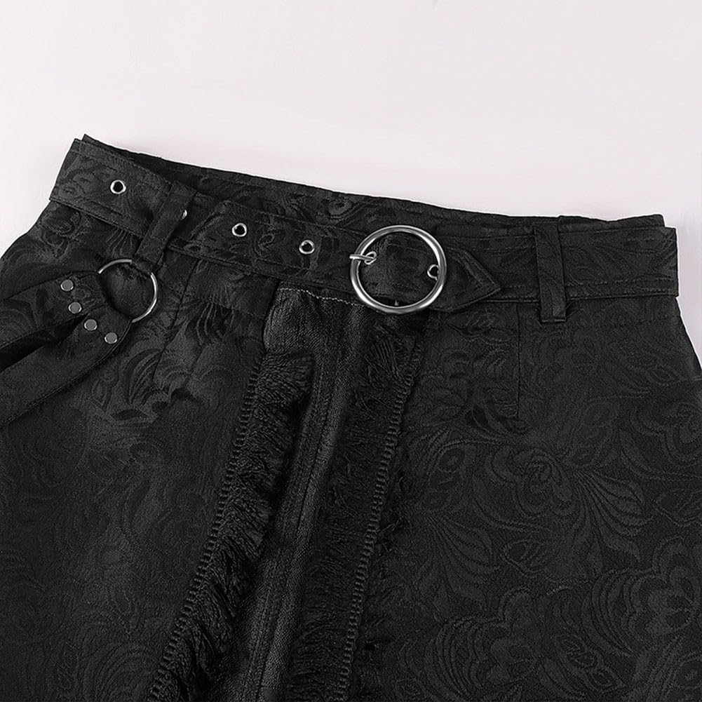 Jacquard Steampunk - Media falda escocesa medieval gótica para hombre, falda escocesa con frente abierto (XL, negro)