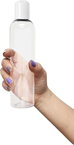 Miniatura 4 de ljdeals Botellas vacías de plástico transparente de 8 onzas con tapas de disco blancas, recipientes recargables para champú, lociones, crema y más,