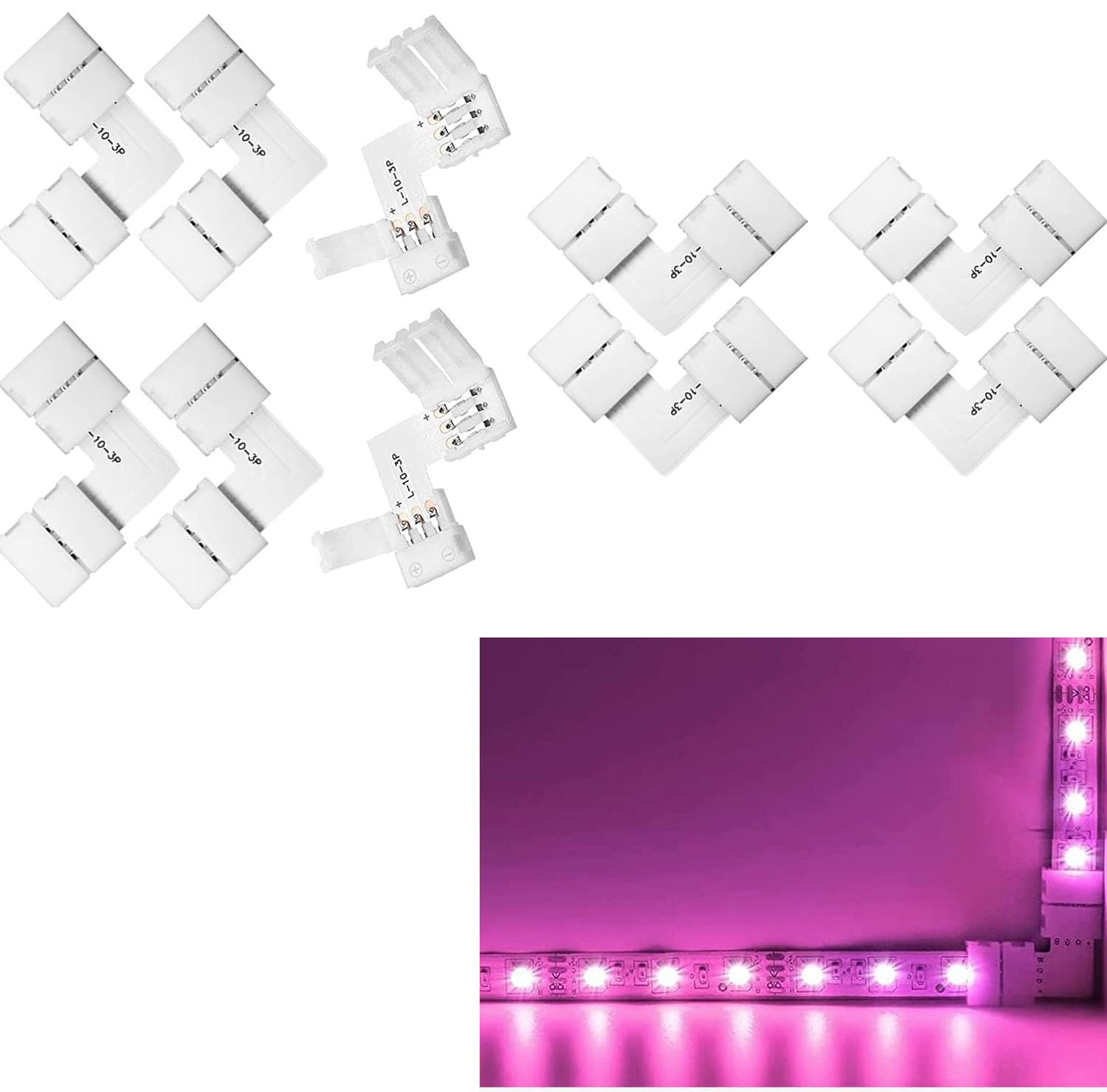 SHAOYAYAZHANG 10 Piece Set of 3-pin 10MM LED Connector Without Soldering, L-Shaped LED Light Extension Cable Suitable for WS2811 WS2812B Light Strip