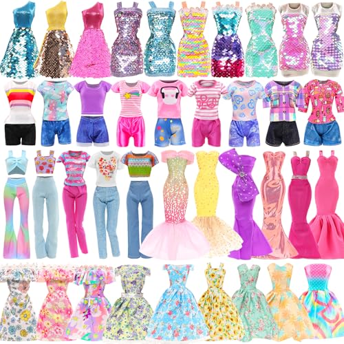 BARWA 11 Sets Doll Clothes Including 2 Sequins Dresses 5 Mermaid Floral Dresses 4 Casual Outfits Tops and Pants for 11.5 inch Girl Dolls