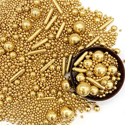 GEORLD Gold Pearl Sugar Sprinkles Candy Mixing Size Baking Edible Cake Decorations Cupcake Toppers Cookie Decorating Celebrations Wedding Shower Party Chirstmas Supplies 120g/ 4.2oz