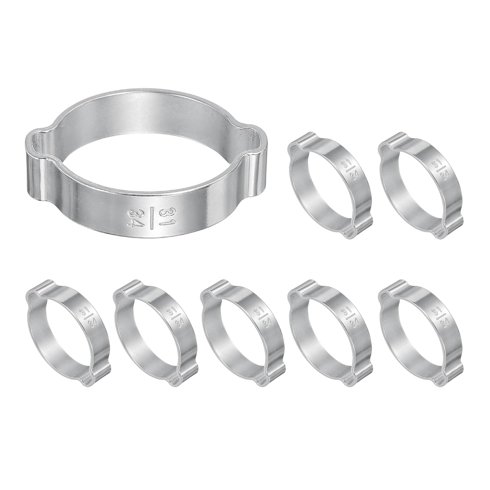 PATIKIL 8 Pcs Double Ear Hose Clamp, 31-34mm 304 Stainless Steel O Clip Crimp Rings, Pipe Clamps for Fuel Petrol Pipe Tube Fitting Connections