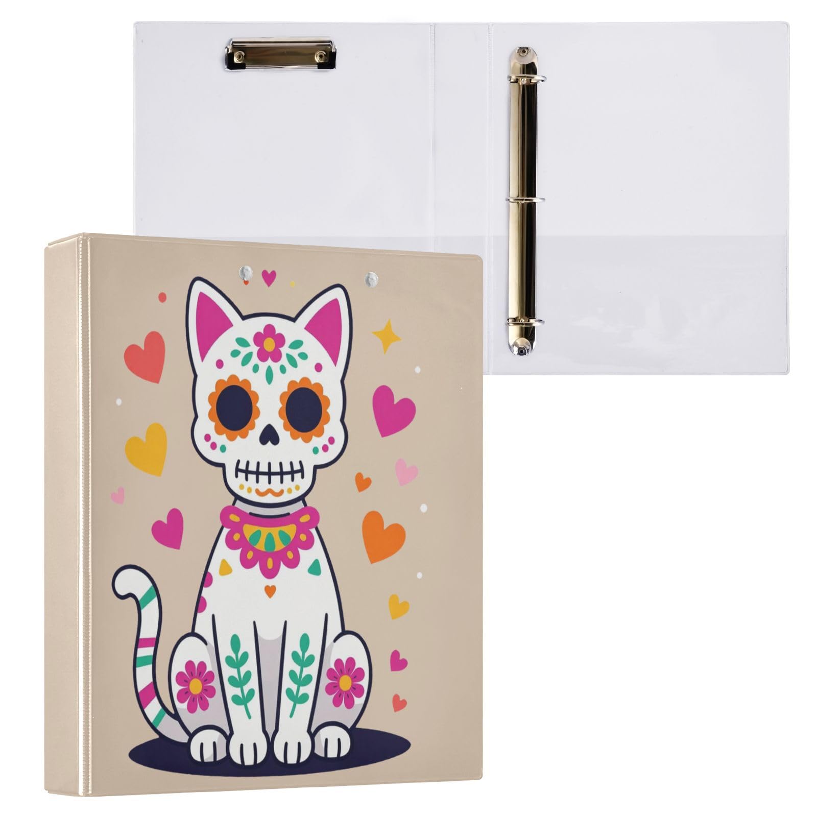 Raccoglitore con portablocco integrato Sugar Skull Cat Cute Dia De