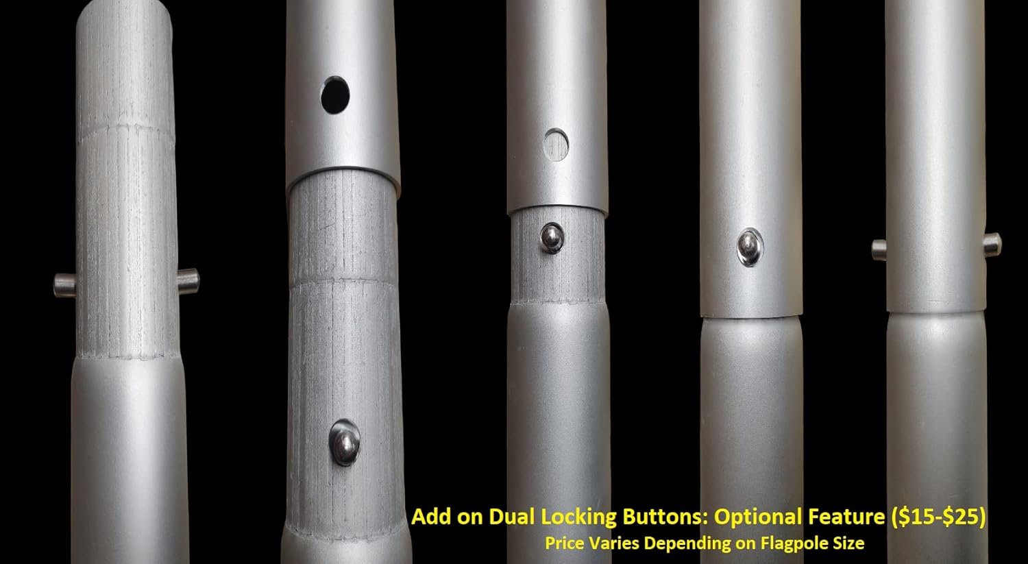 Manufacturing Inc 7000-T8 Aluminum Sectional Flagpole, 2.75" Tube Diameters and 10 Gauge Aluminum, Made in The USA (with Dual Buttons)