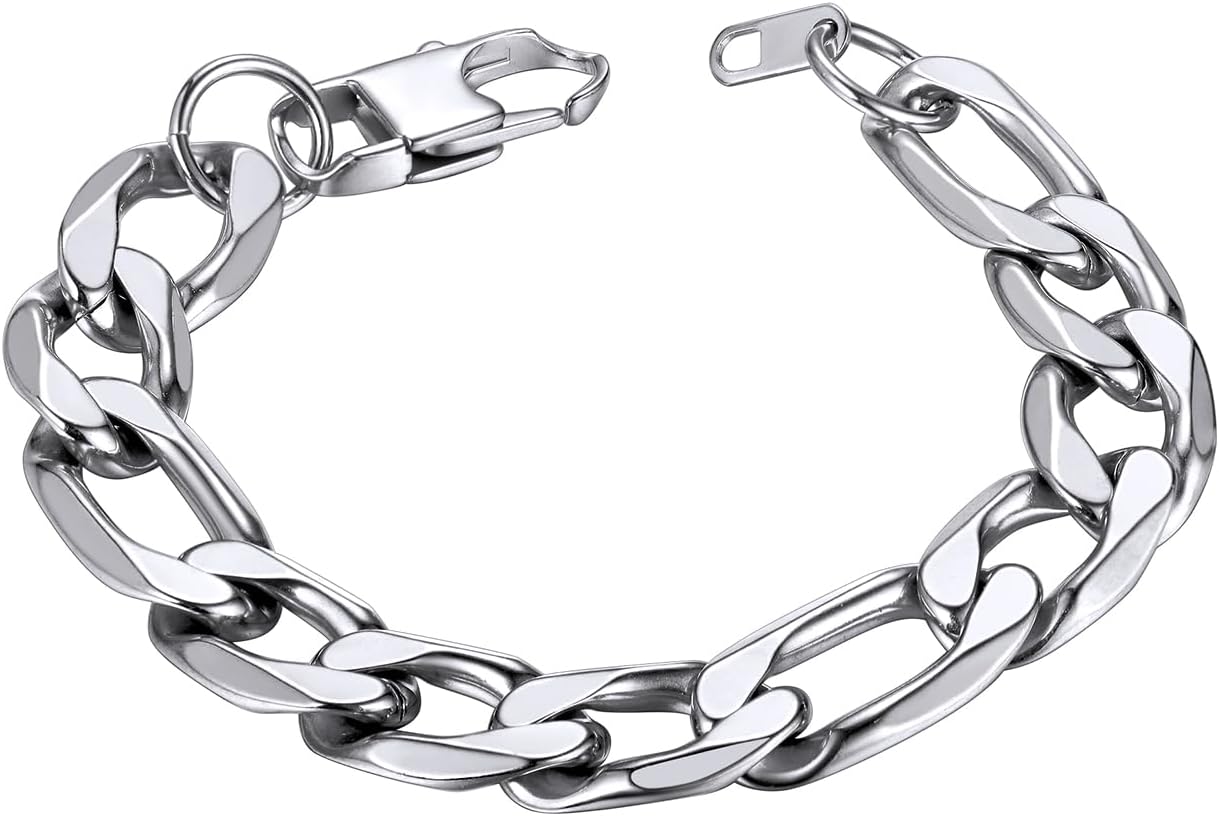ChainsHouse Figaro Link Chain Bracelet, Mens Gold Bracelet Stainless Steel/Black/14K Gold Plated Wrist Figaro Bracelets for Men Women, 6MM-13MM, 7.5"/8.3", Send Gift Box