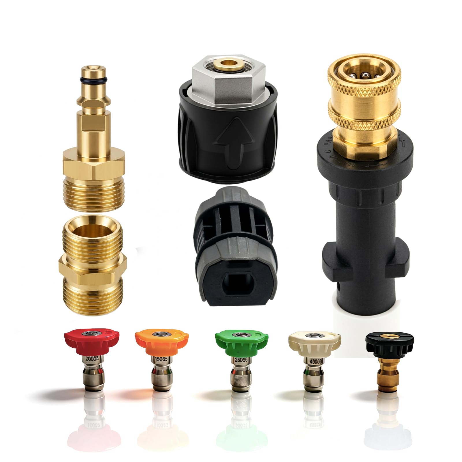 Adaptateur Tuyau Raccord Rapide M22 14mm pour Nettoyeur Haute Pression Karch-Série K2-K7, Raccord 1/4'' Rapide avec 5 Embouts de Buse, Outil de Conversion Pistolet Nettoyage Haute Pression