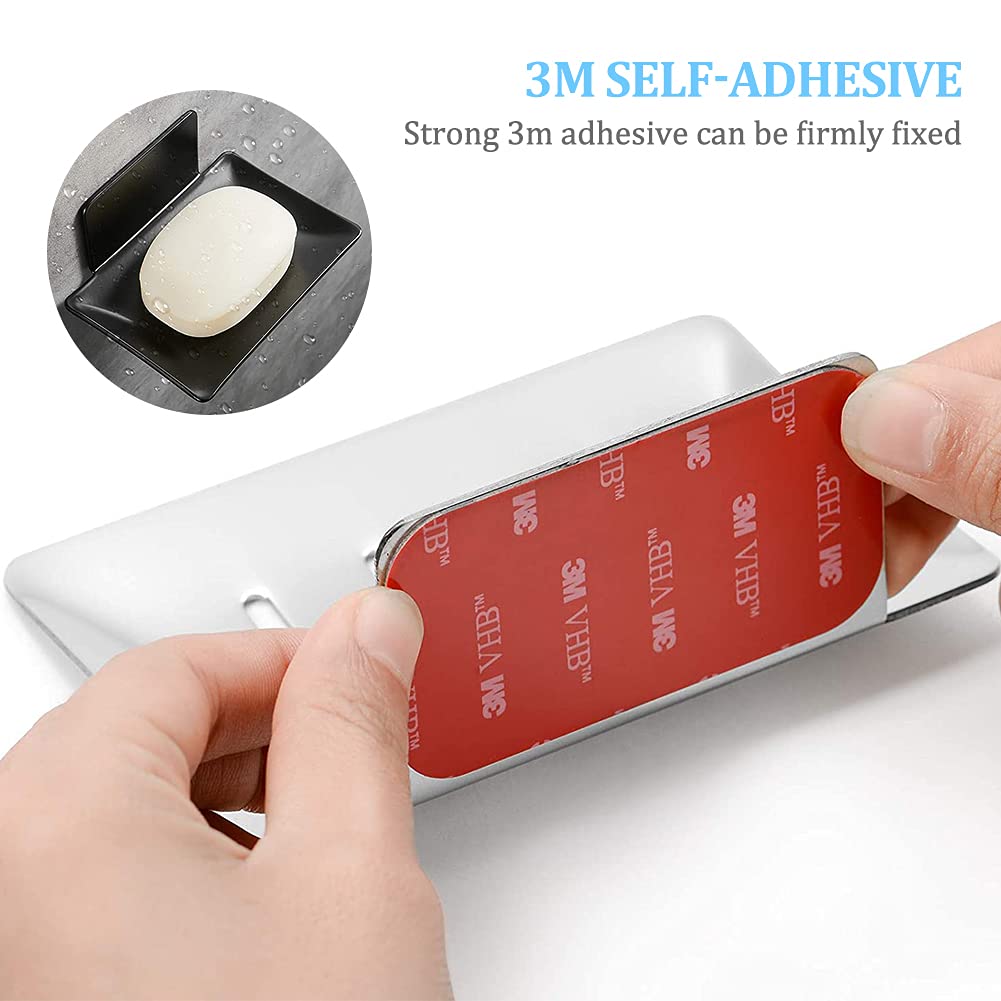 Portasapone Da Muro Autoadesivo In Acciaio Inox - Facile Installazione, Foro Di Scarico, 12x8,5x5 Cm - Foto 2