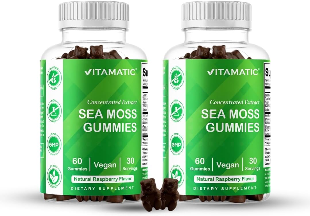 2 Pack Vitamatic Irish Sea Moss Gummies - 3000 mg - 60 Vegan Gummies - Made with Bladderwrack & Burdock Root - Seamoss Supplement for Thyroid, Energy, Immune Support