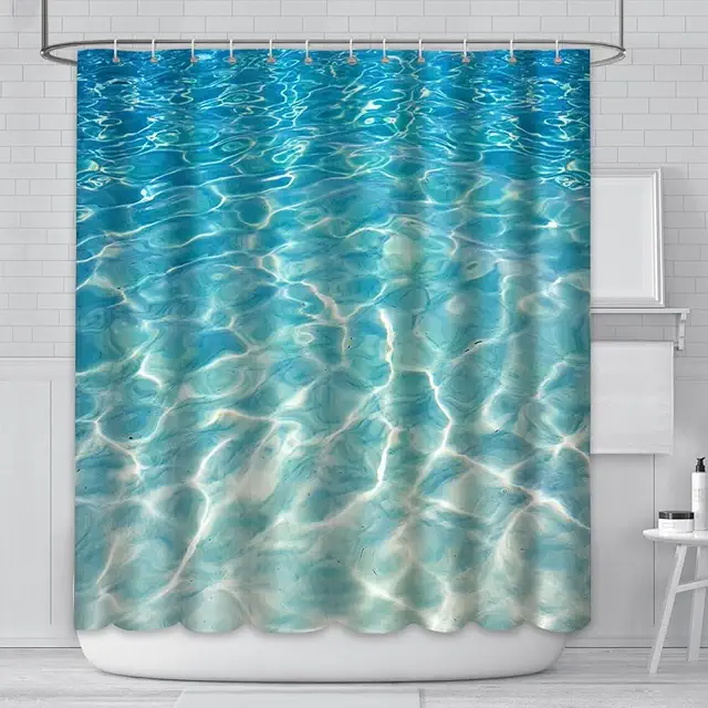 Rideau de douche piscine 180x180cm avec 12 crochets - Motif vague de mer