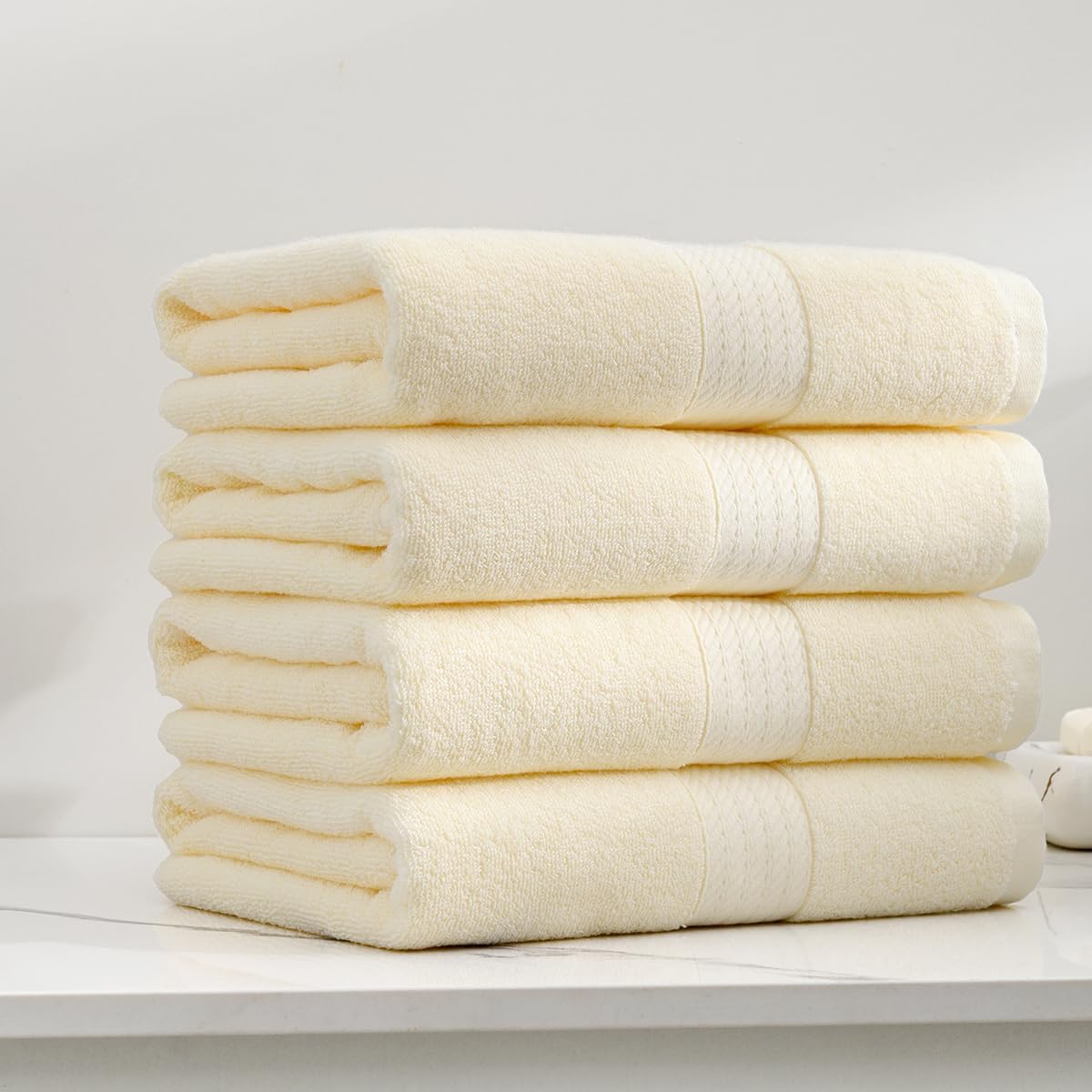 Extra Large Hand Towels for Bathroom - 4 Pack 100% Cotton Bath Towel Set 40 x 20 Inches, Larger & Lighter Weight, Quicker to Dry, Super Soft and Absorbent, Beige Hand Towels Perfect for Bathroom