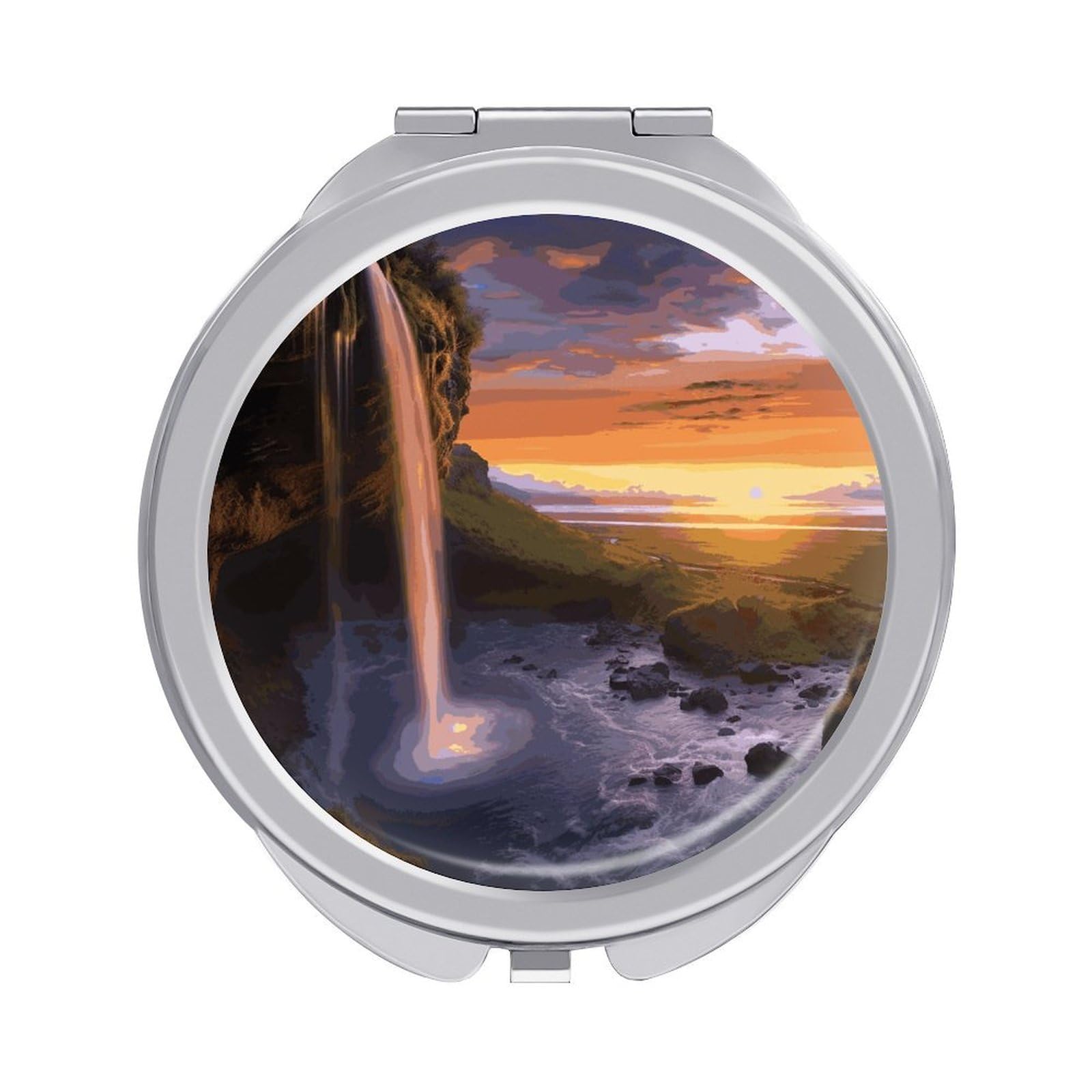 VstaDank Waterfall at Sunset Compact Mirror for Purses Round Fashion Travel Makeup Mirror 2X /1x Magnifying Double Sides Mini Mirrors Portable Pocket Mirrors for Handbag Purse Women Gift