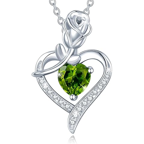 AGVANA Rosy Reverie Birthstone Necklace for Women Sterling Silver Genuine or Created Gemstone Rose Flower Heart Pendant Necklace Anniversary Birthday Gifts for Women Mom Wife Her