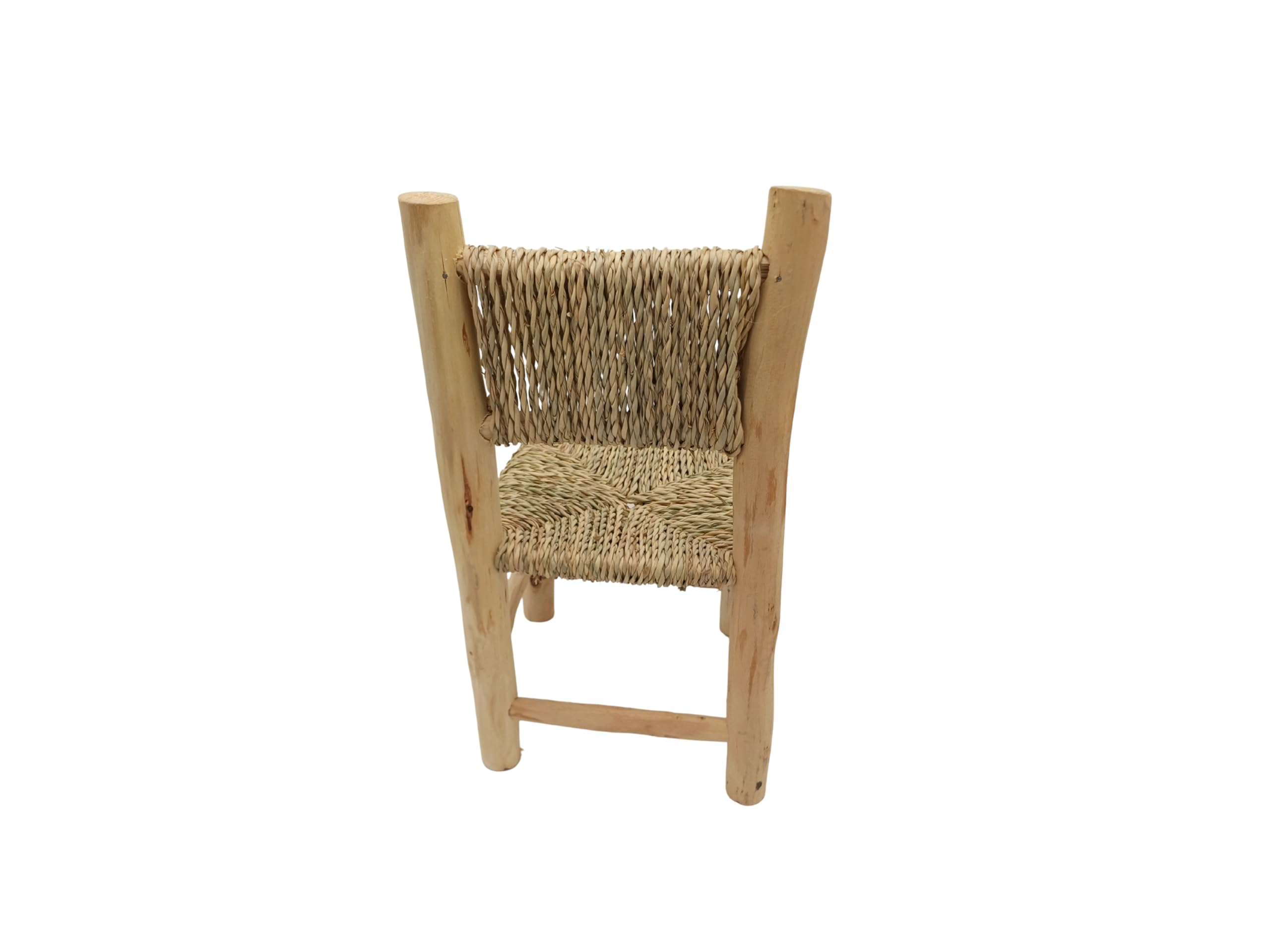 Silla Infantil de Madera Natural con Asiento Tejido en Cuerda, Diseño Artesanal, 44x22x22 cm