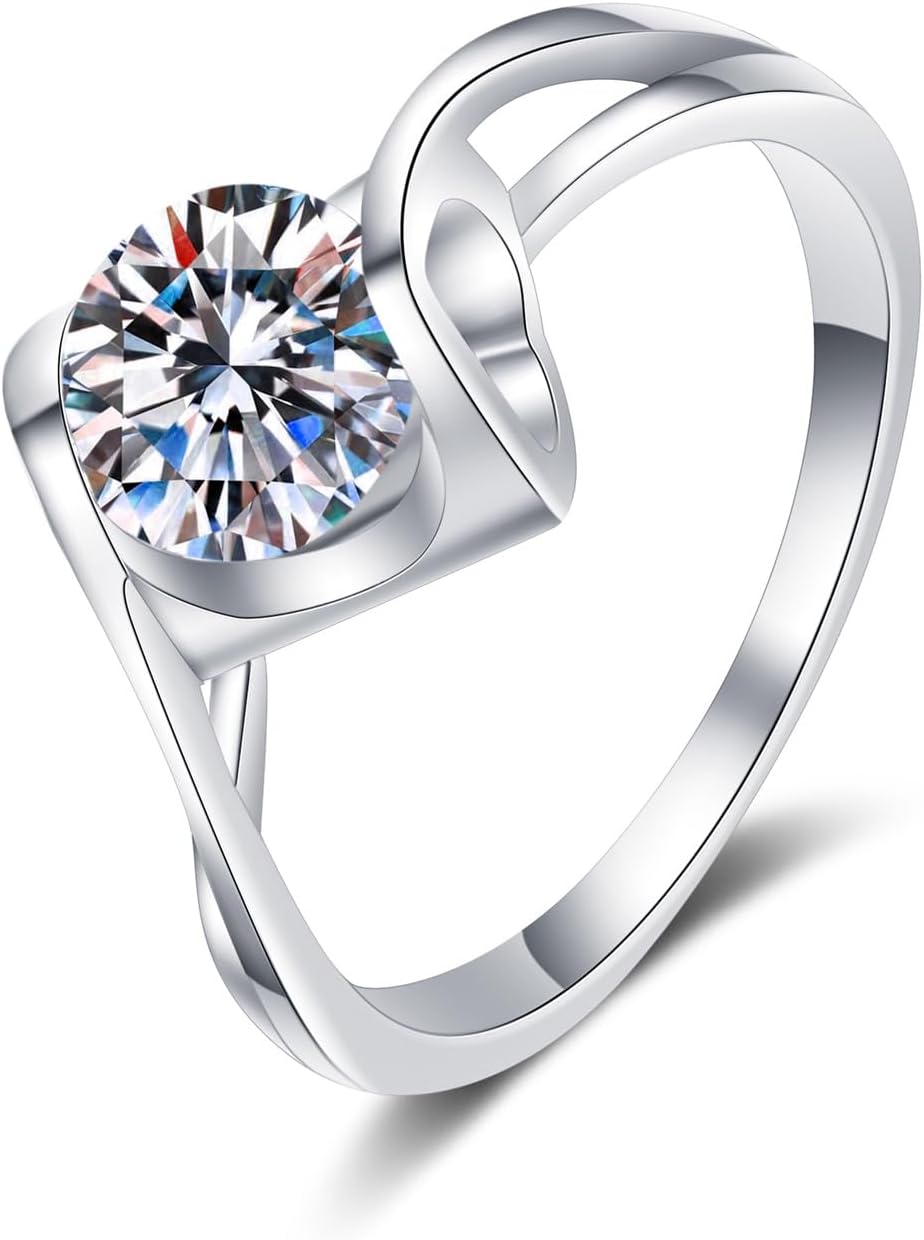 Delicate Hollow Heart Diamond Statement Ring for Women, 0.5/1 Carat VVS1 D-Color Round Cut Diamond with 14K Gold Band, Uniquely Crafted with Refined Charm