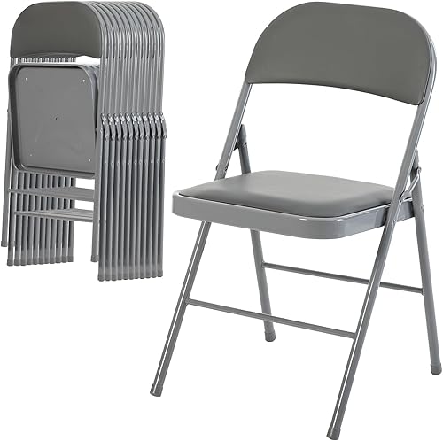 Vista 32 de DUMOS Paquete de 10 sillas plegables acolchadas de cuero, asiento comercial apilable portátil para interiores y exteriores con marco de acero, Caqui