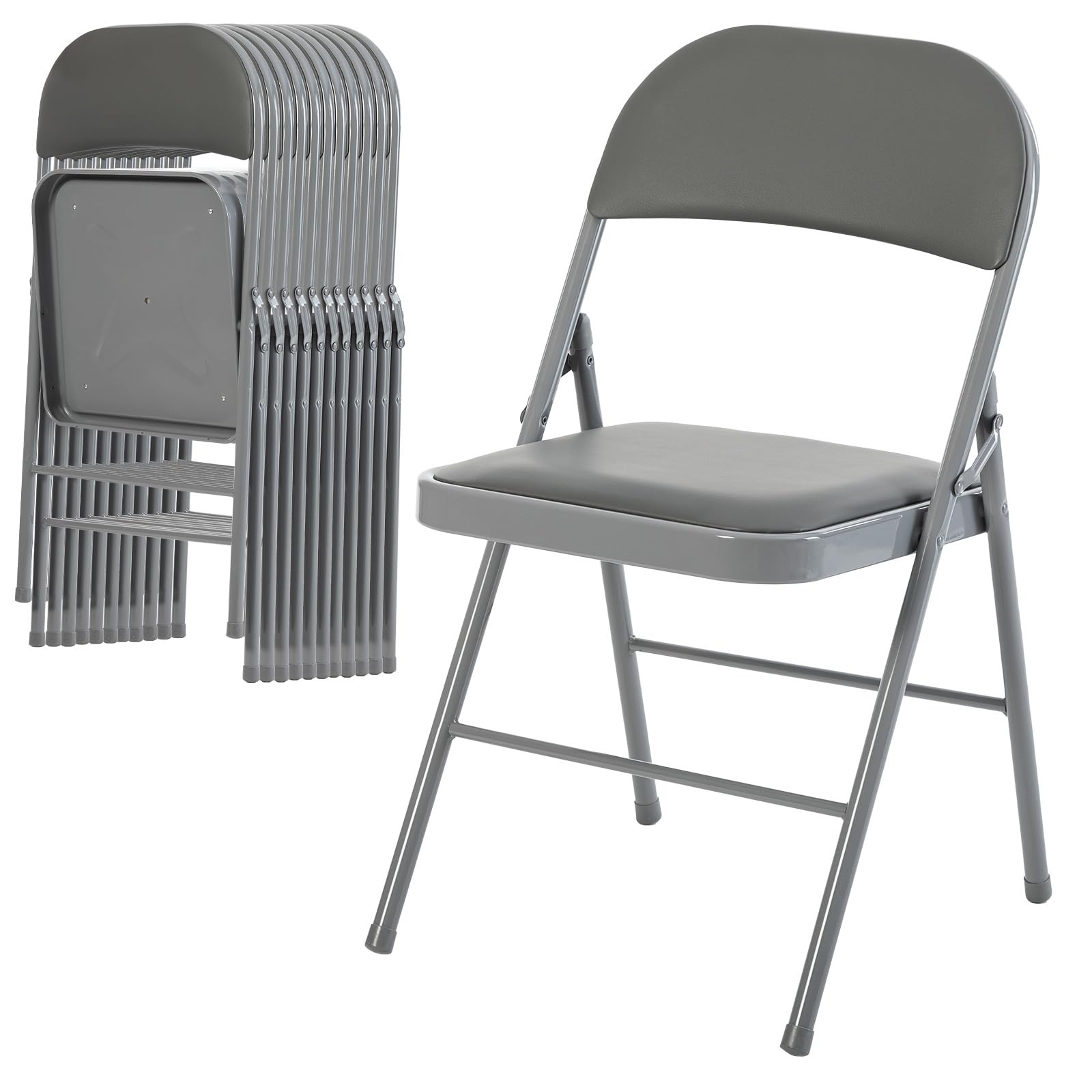 DUMOS 12 Pack Folding Chairs with Padded Cushion and Back - PU Leather Stackable Portable Dining Chiars Set, for Home and Office, Conference, Wedding,