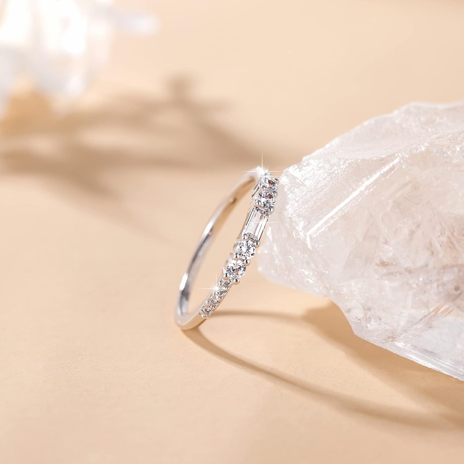 SHINYSO Eternity Wedding Bands for Women Baguette Cubic Zirconia Thin Stacking Engagement Promise Rings Size 4-10 - Image 2