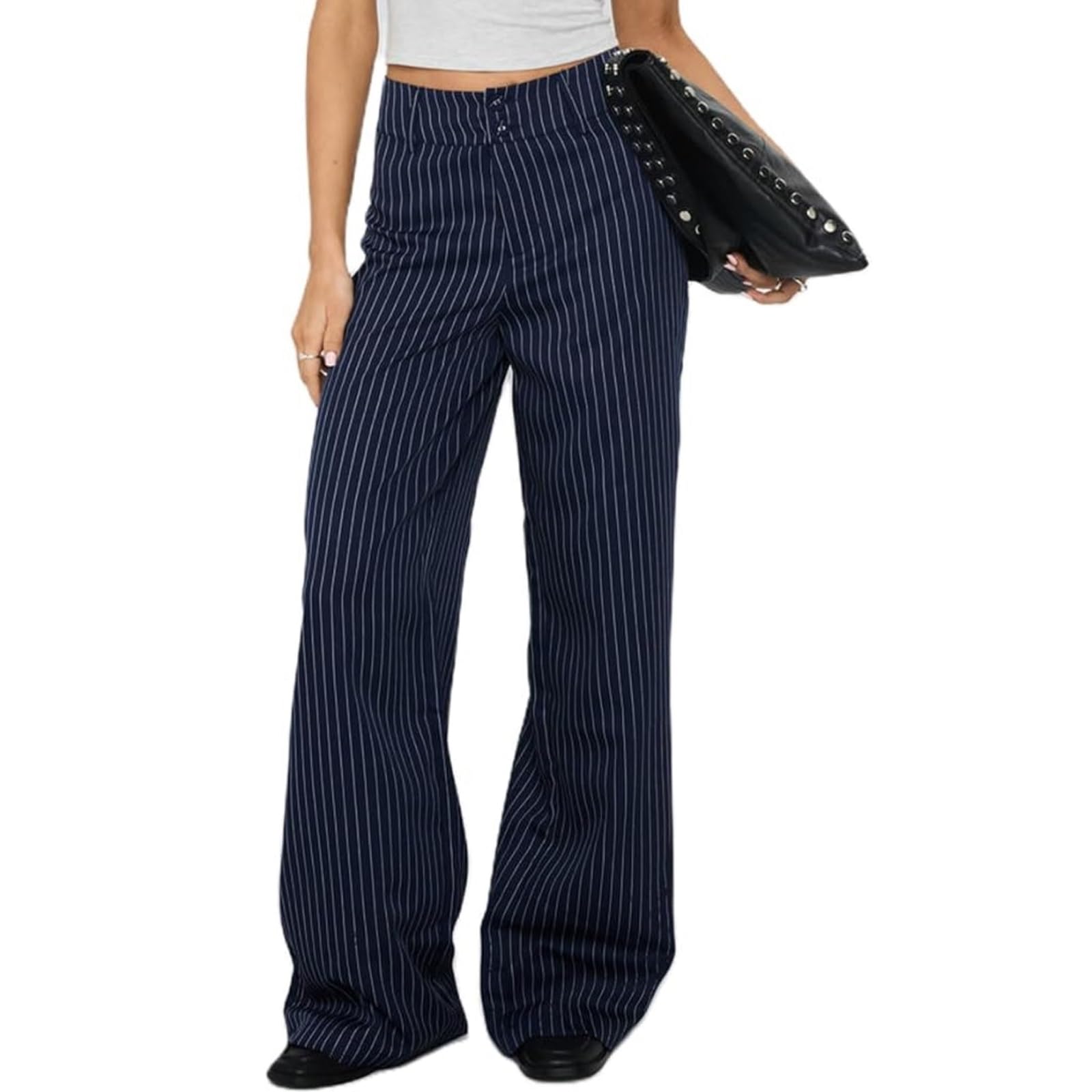 Womens Pinstripe Wide Leg Pants Comfy Business Casual Office Pants for Women Striped Loose Work Trousers