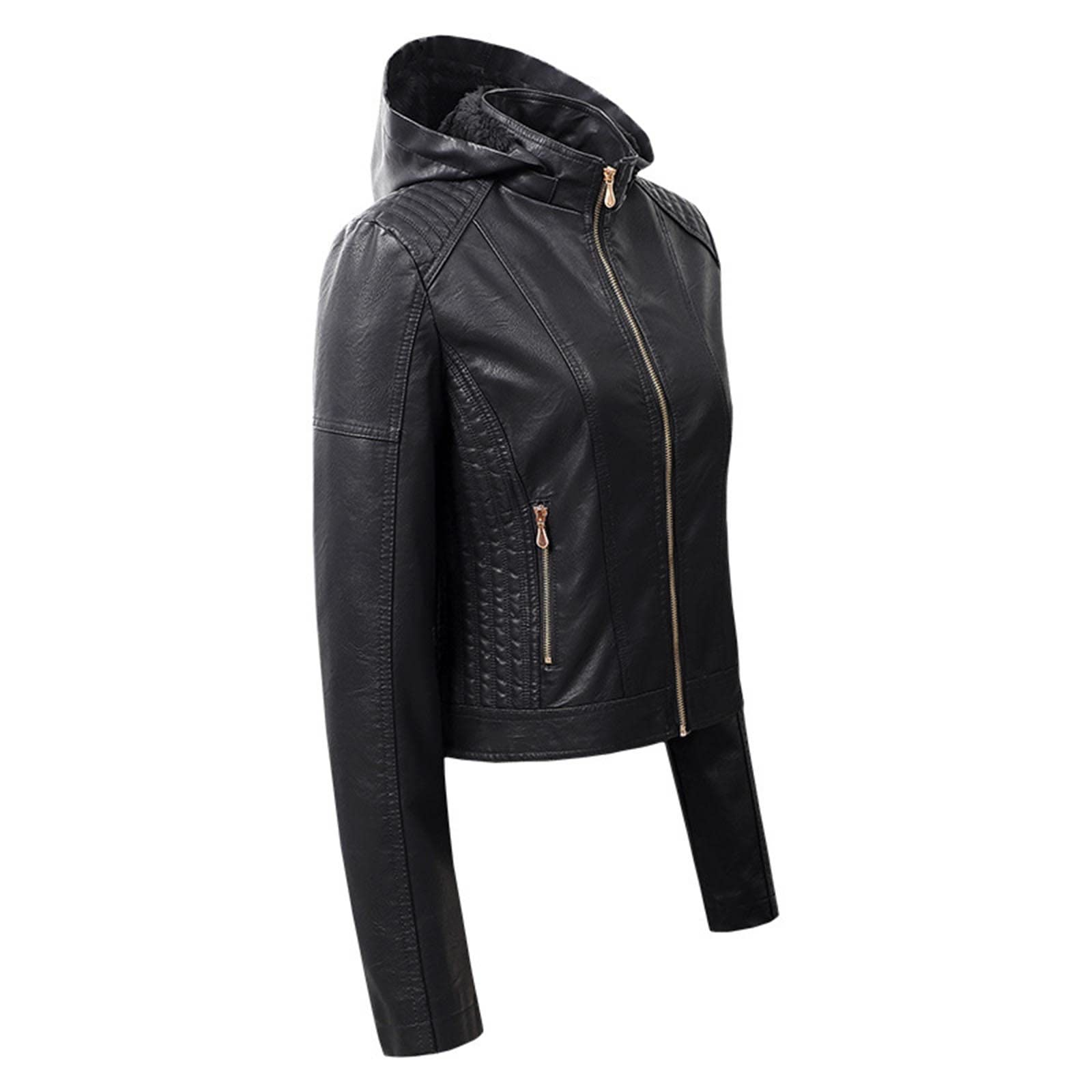 Chaqueta Cuero Mujer, Cazadora Cuero Mujer Cazadora Entretiempo Mujer Slim Fit Manga Larga con Bolsillos Y Cremallera Casual Chaqueta De Moto De Piel Sintética Faux Leather Biker Chaqueta De Invierno