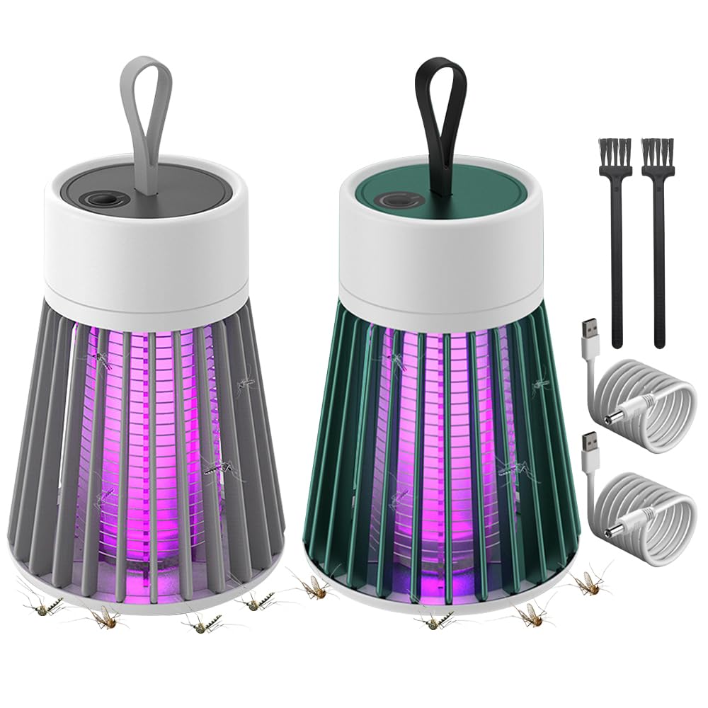 Lampe Anti Moustique, 2 Pcs Lampe Anti Moustique Rechargeable, UV Electrique Moustiques, Appareil Anti Moustique Solaire & Rechargeable par USB, pour Camping Intérieur Extérieur (Grün + Weiß)