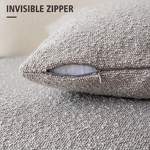 Image of Foindtower Set of 2, Decorative Textured Boucle Throw Pillow Covers Accent Solid Pillow Cases Soft Cozy Couch Cushion Case for Chair Sofa Bedroom Living Room Home Decor 16 x 16 Inch Neutral Grey