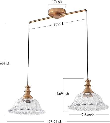 Miniatura 4 de HDDFL Lámparas colgantes vintage de 2 luces modernas de vidrio con cable ajustable para cocina, isla comedor, sala de estar, pasillo