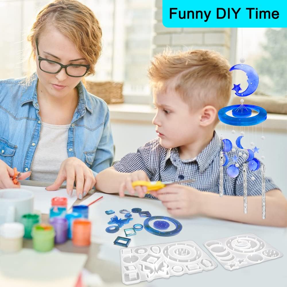 FineGood 2 Set Wind Chimes Resin Molds, Resin Molds Silicone Butterfly Moon Silicone Molds for Epoxy Resin DIY Winds Chime Gifts for Women Home Decor