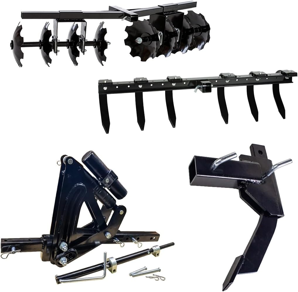IMPACT IMPLEMENTS® Hydraulic New Soil Kit for ATV, UTV & Tractors - Includes Hydraulic 1-Point Lift, Cultivator, Disc Plow, & Middle Buster