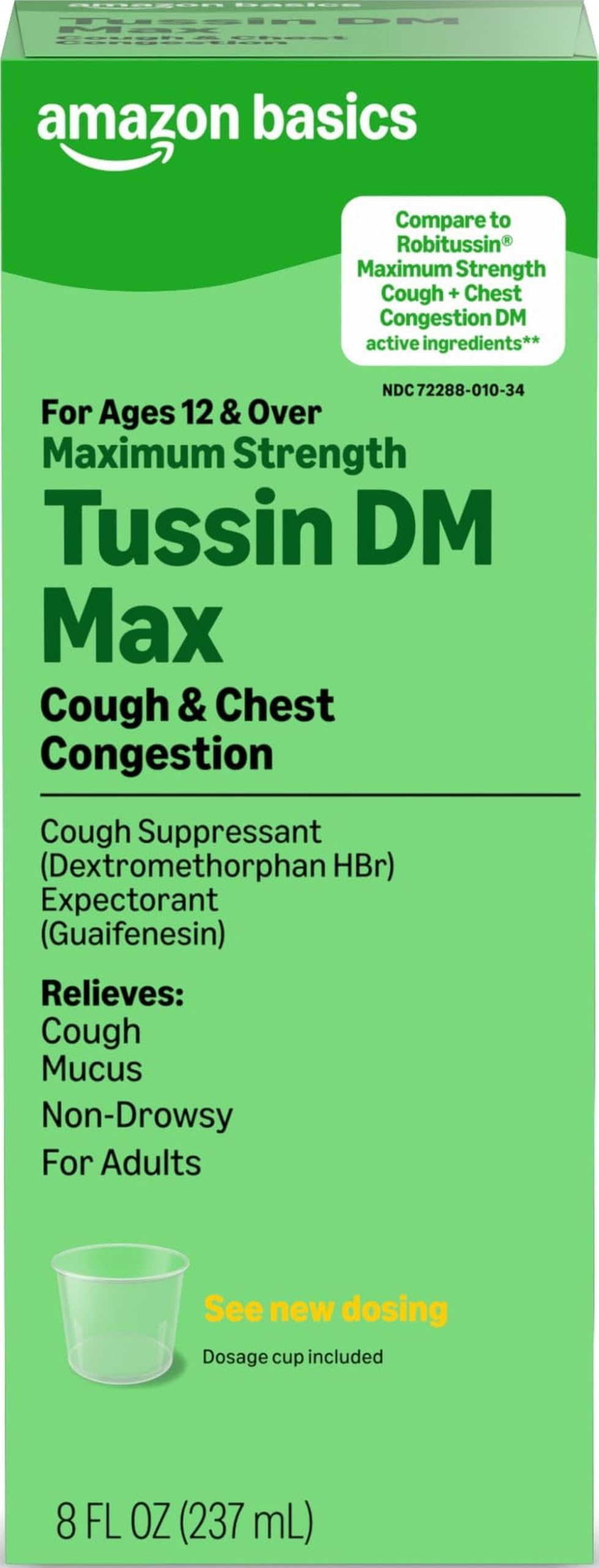 Amazon Basics Tussin DM MAX, Cough and Cold Medicine Syrup, Maximum Strength Mucus and Congestion Relief, Non-Drowsy, Raspberry Menthol Flavor, 8 fl oz (Pack of 1) (Previously Care)