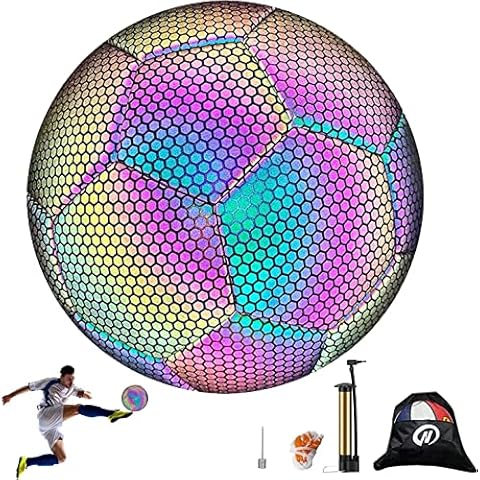 Reflective Football, Glowing up Ball, Holographic Football Luminous Football,Size 4/5 Standard Practice Training Football (5) Cover
