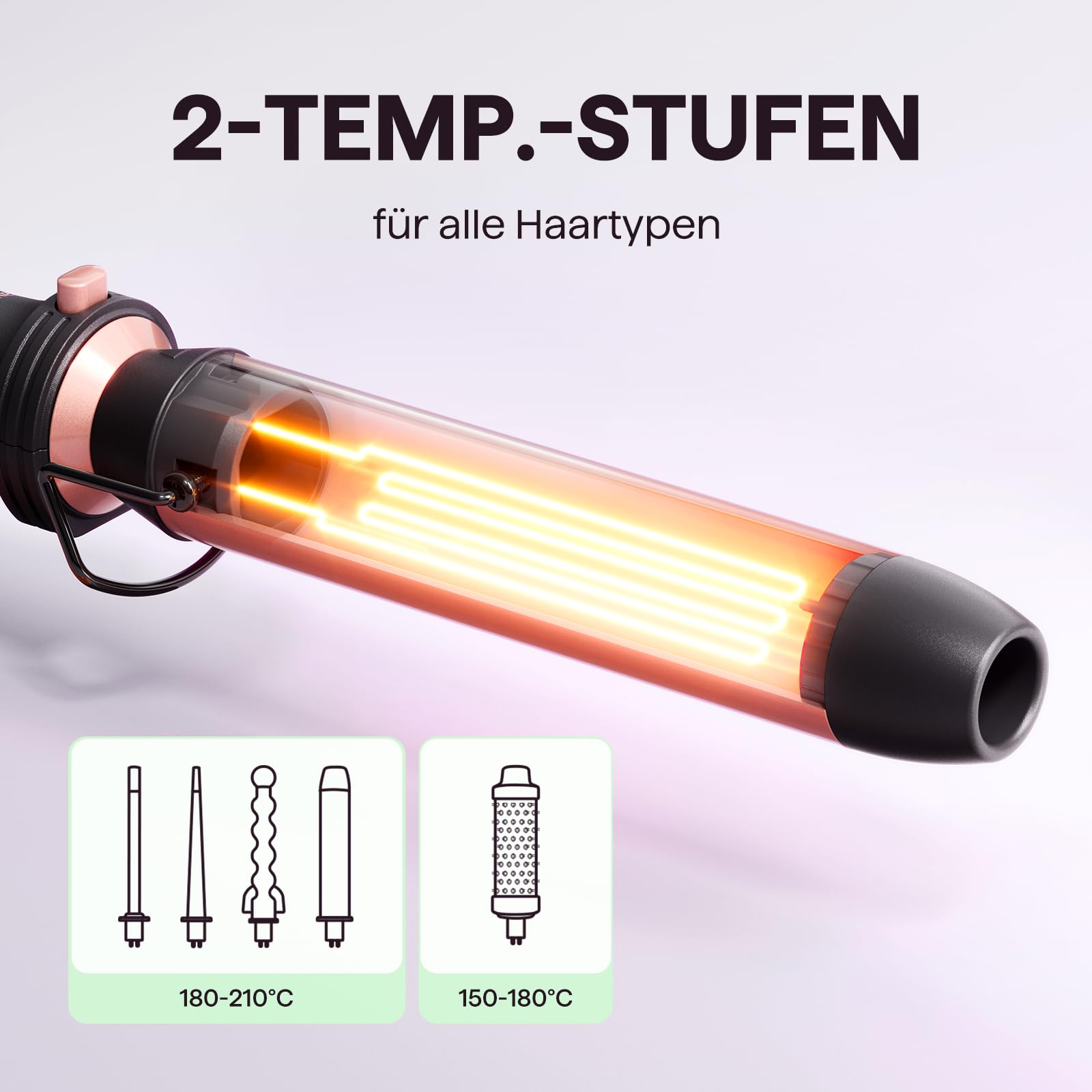 Wavytalk Lockenstab 5-in-1 mit Thermobürste für Große und Kleine Locken | Thermobürste + 4 Lockenaufsätze 13–32 mm für Blowouts und Verschiedene Stylings, 150–210 °C, 30 Sek Aufheizzeit, Dualspannung