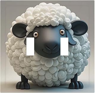 Wall Plate Switch Cover Decorative Toggle 2 Gang Switch Plate Cartoon Black White Sheep Outlet Cover WallPlate Cover Edge Outlet Covers for Kitchen Bedroom Living Room