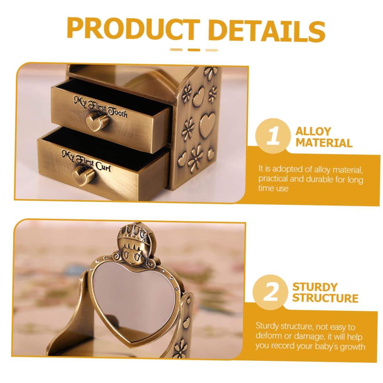 Caja de Recuerdos Diseño Creativo de Metal Estructura Resistente para Dientes de Leche y Cabello Fetal Adecuado para Bebés