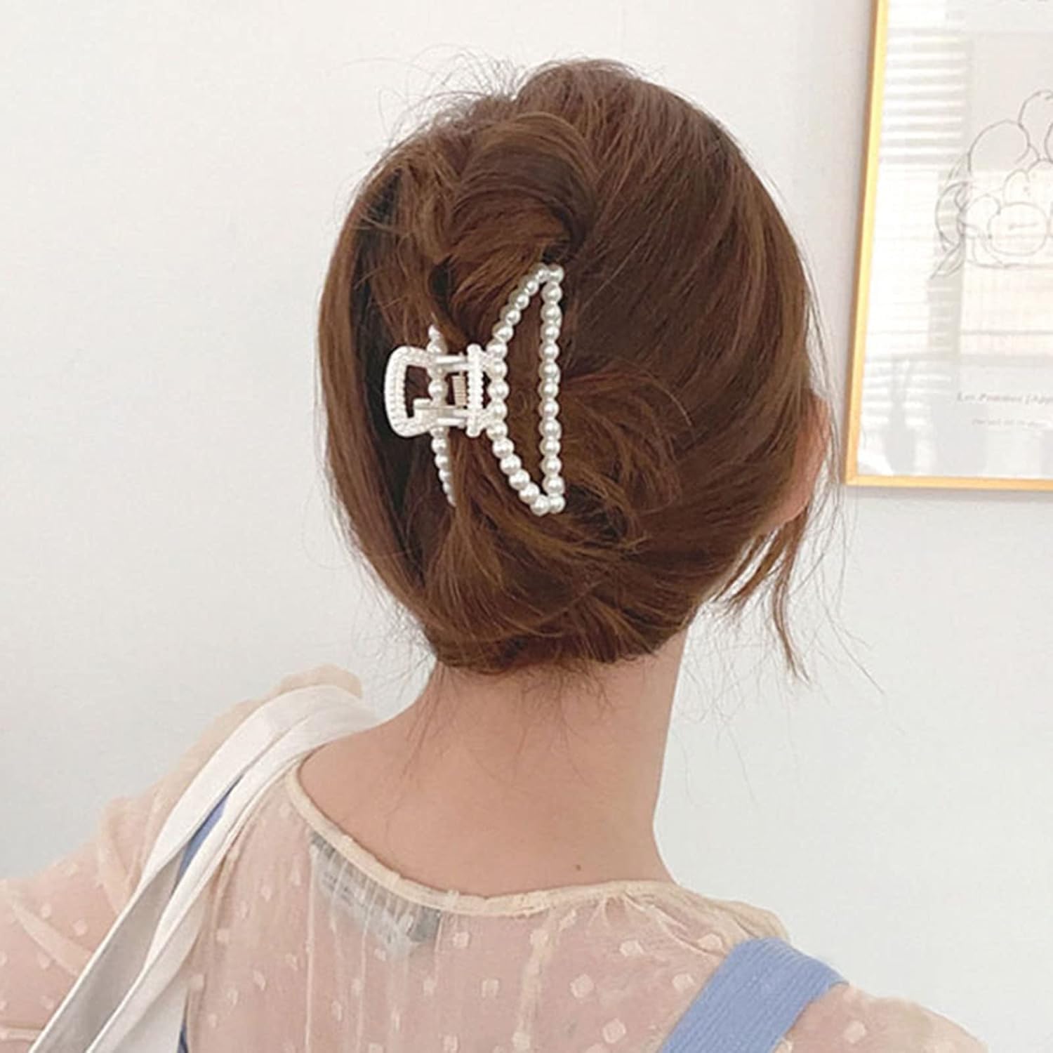 White Pearl Large Hair Clip for Thick Hair Girls Hair Clips Claw - Image 2