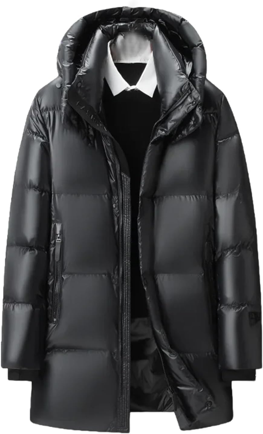 Winter Black Gold Down Jacket Eiderdown Detachable Cap Long Warm Coat Men's Hooded Puffer Jacket