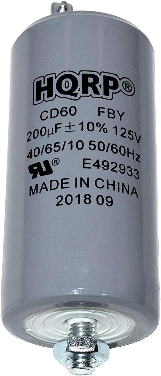 HQRP 200uF 125V Start Capacitor Compatible with AC Electric Motor Start HVAC Blower Compressor Pump 200MFD CD60, 87x45mm