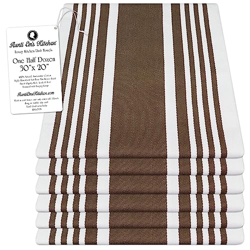 Aunti Em's Kitchen Designer Hand and Kitchen Dish Towels Woven from 100% Responsibly-Farmed, Thick, Luxurious Cotton, Oversized 20 x 30 inches, One Half Dozen, Bronze Stripe